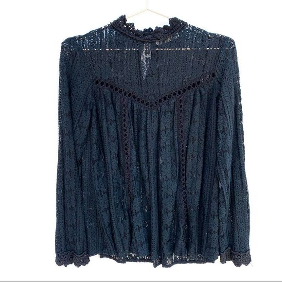 ENTRO Black Floral Lace Long Sleeve High Neck Top - Picture 1 of 11